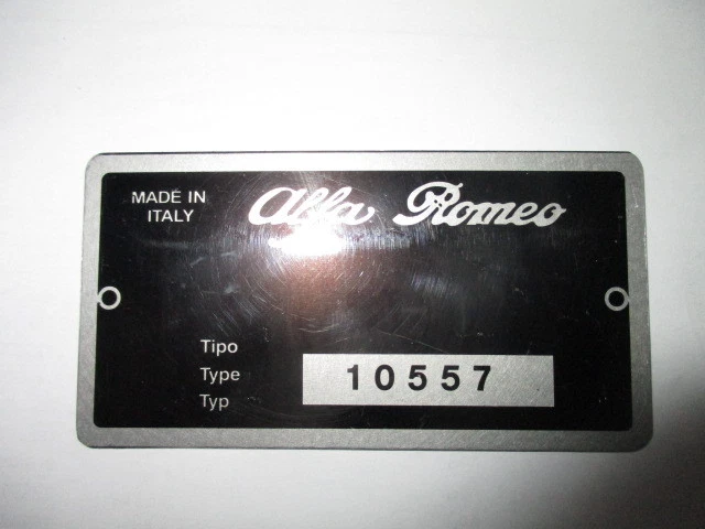 Plaque Signalétique Alfa Romeo Giulia/Spider Type 105 - Réplique Neuve, Fabriquée En Italie