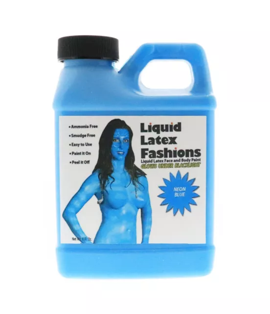 Neon Blue Liquid Latex Body and Face Paint 8oz GLOWS UNDER BLACK LIGHT!