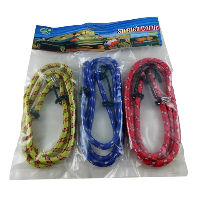 Lot de 3 Fils Tendeurs 100 cm Câble élastique Sangle Avec Crochet Set 3 Couleurs