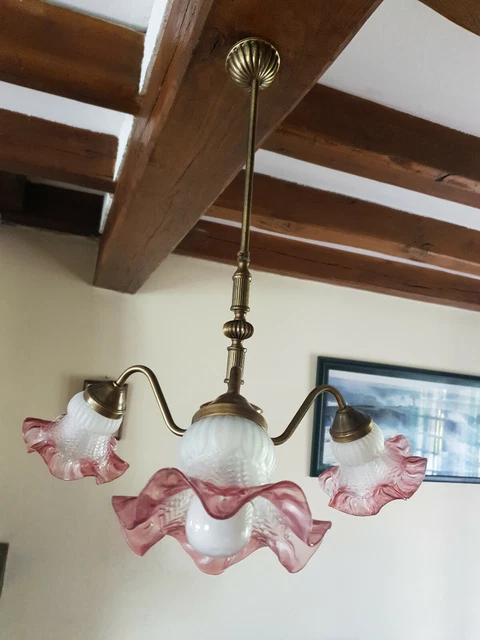 Lustre vintage à trois bronze en laiton