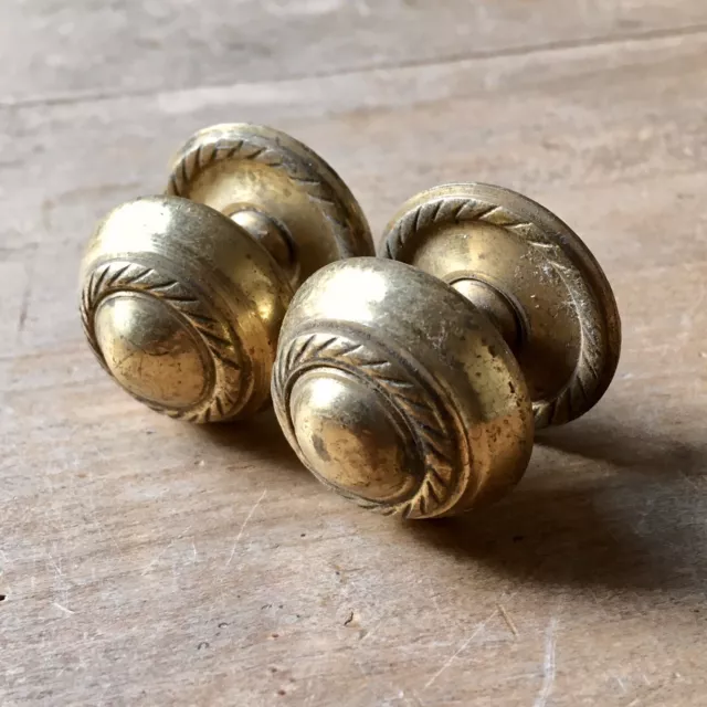 Pair Of Vintage Solid Brass Cupboard Door Knob Handle Pull Georgian Style