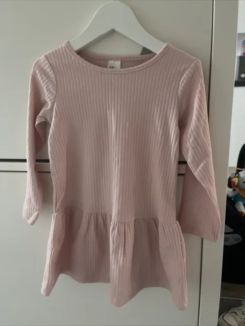 H&M Baby Girl Pink Long Sleeve Ribbed Pephem Dress 18-24 Months BNWT