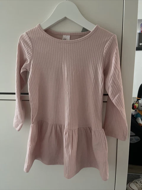 H&M Baby Girl Pink Long Sleeve Ribbed Pephem Dress 18-24 Months BNWT