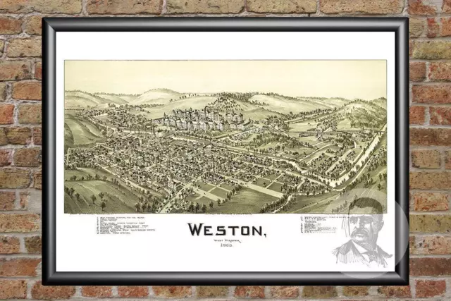 Old Map of Weston, WV from 1900 - Vintage West Virginia Art, Historic Decor