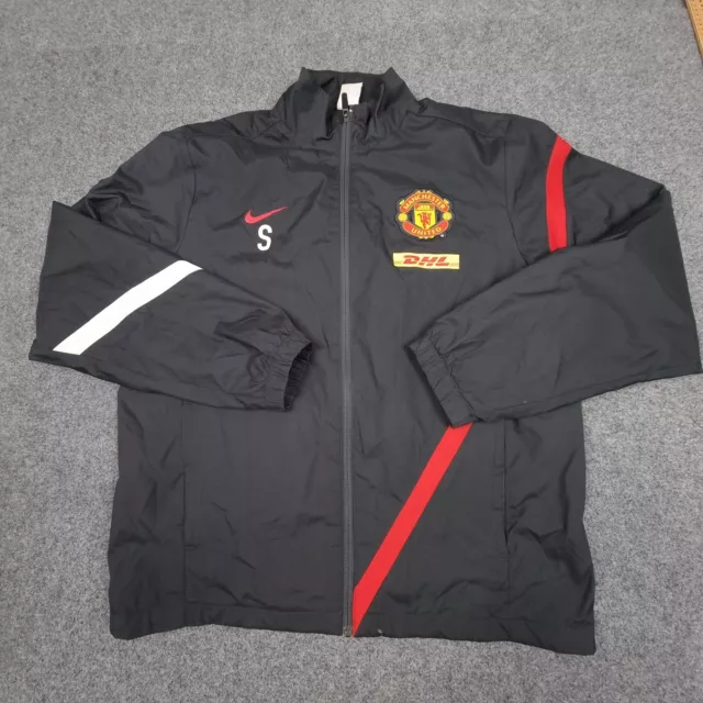 Manchester United fc Jacket Mens LARGE black track player issue 2012-13 Size L