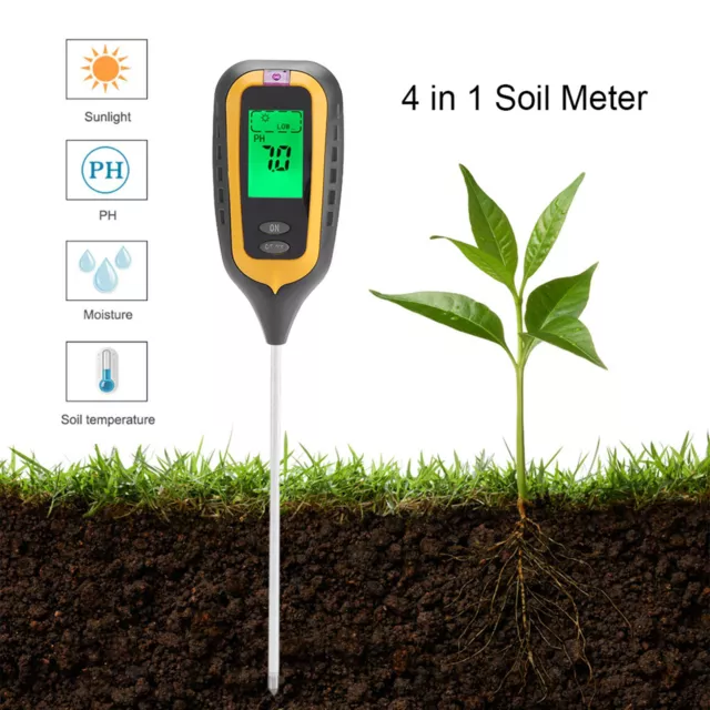 4 In 1 Soil Moisture Meter LCD Moisture Temperature Sunlight PH Tester