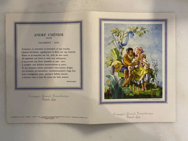 Menu Paquebot France 1962 - CGT - Chef Raymond Grangier - Collection Vintage
