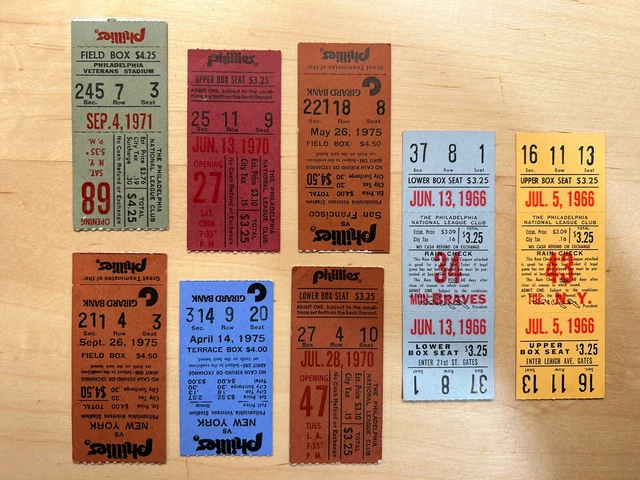 1966-1975 Philadelphia Phillies Tickets & Ticket Stubs Lot of 8