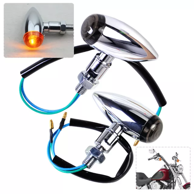 Pair Motorcycle Bullet Turn Signal Light Lamp Indicator Amber for Harley Chopper