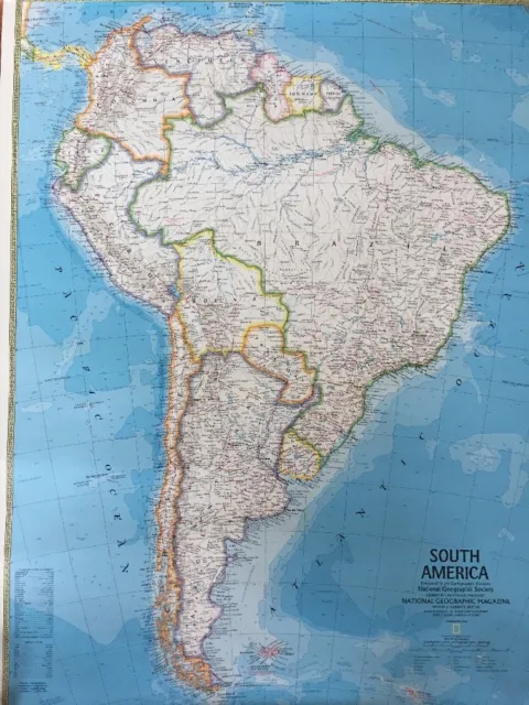 Vintage 1983 National Geographic Society South America Political Reference Map 2
