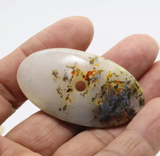 Collection hand-carved Chinese HeTian white jade Ellipse pendant amulet D574