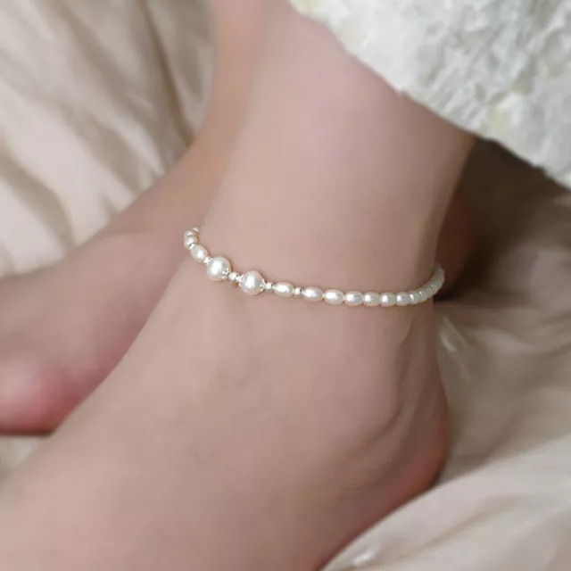 Natural White Freshwater Pearl Anklet Bracelet Beach Barefoot Chain Foot Jewelry