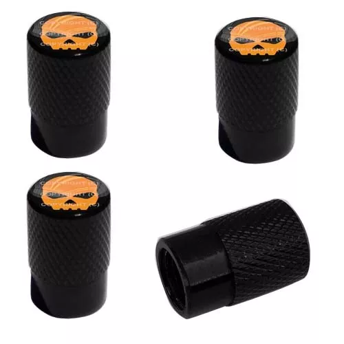 4 Black Billet Knurled Tire Wheel Valve Caps Car Truck ORANGE G SKULL BLACK BK