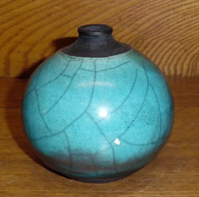 Small Round Raku Studio Pottery Vase - Ann Rennie - 3 1/4"