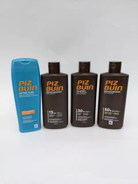 PIZ BUIN Sun Lotion - SPF15, SPF30 Allergy, SPF50 & After Sun 200ml Pack of 4