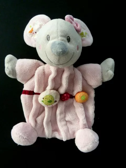 H21. Doudou Plat Nicotoy Souris Rose Gris Rond Oiseau Vert Orange Rouge - Ttbe