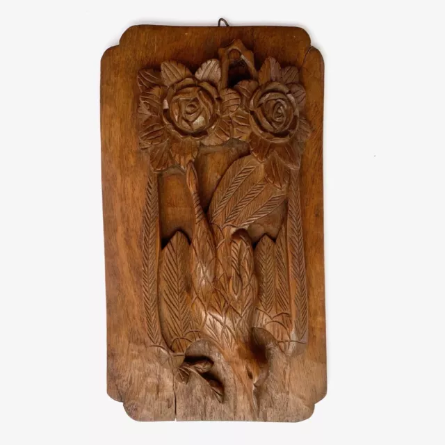 Vintage French Carved Wooden Panel, Bird and Flowers, Game