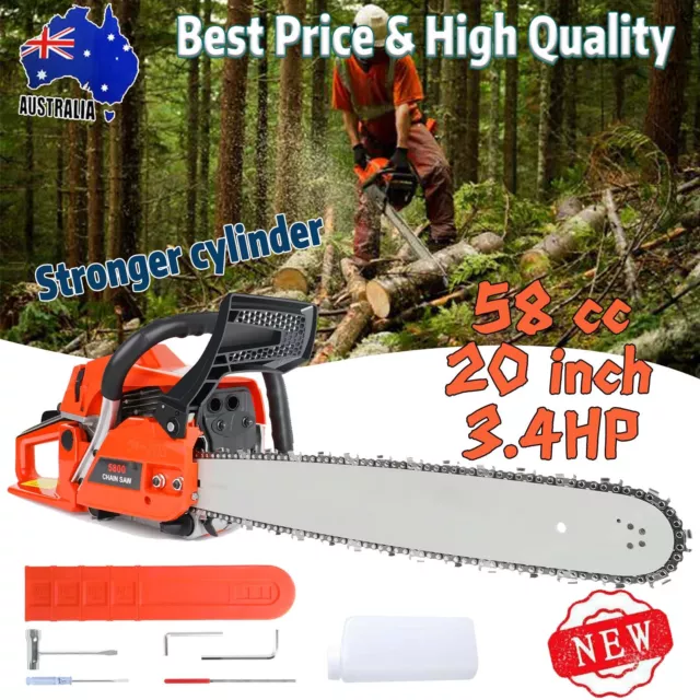 58cc Chainsaw Petrol Commercial 20"Chain Saw E-Start Bar Top Handle Tree Pruning