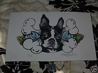 Artist TATTOO Print Ltd Ed BOSTON Terrier PRINT BONES