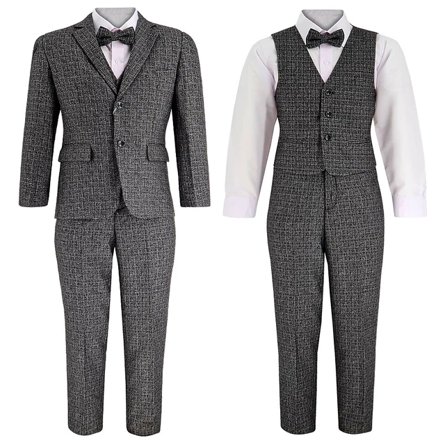 Boys Suits 5 Piece Party Wedding Page Boy Prom Suit Black 1-15 Years UK