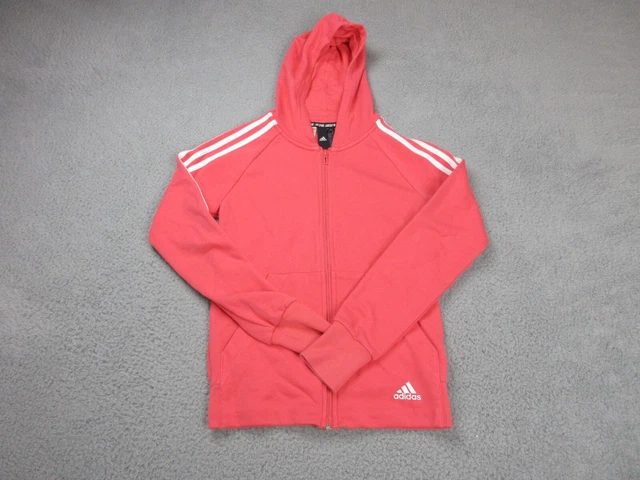 Adidas Jacket Girls Large Pink White Stripes Logo Athletic Full Zip Youth Kids