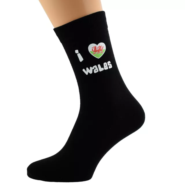 I Love Wales Flag Design Mens Black Socks UK Size 5-12 - X6N071