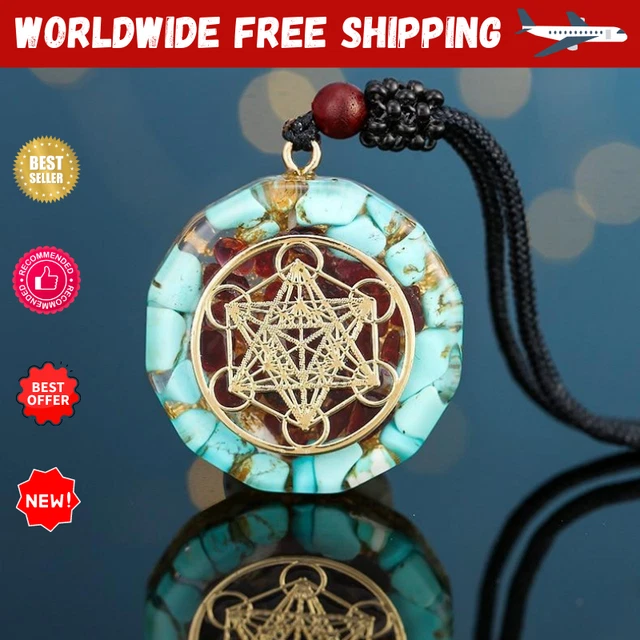 Metatron Cube 7 Chakra Gemstone Pendant Orgonite Necklace Sacred Geometry Amulet
