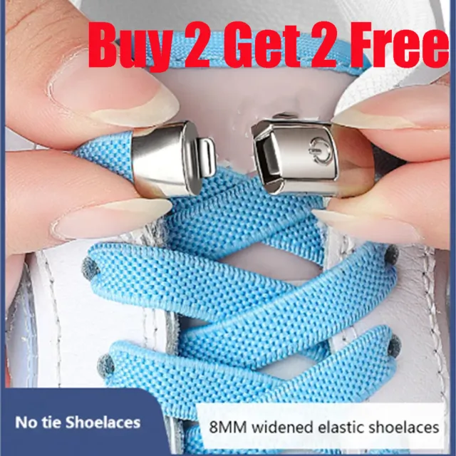 No Tie Elastic Shoe Laces Quick Lock 20 Colours Flat Shoelaces Kids Adult UK