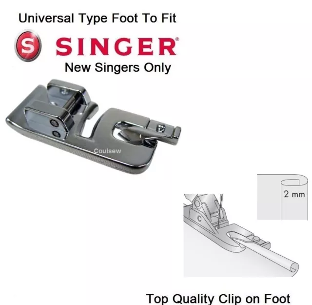 ROLLED HEM HEMMER FOOT Standard 2mm Fits SINGER Machines - Quick Clip On