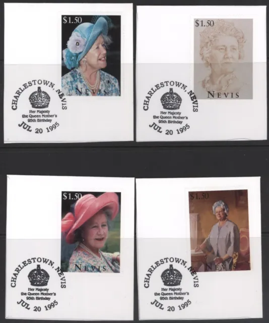 Nevis 1995 HM Queen Mother 95th Birthday set of 4, used o/p, FDPM