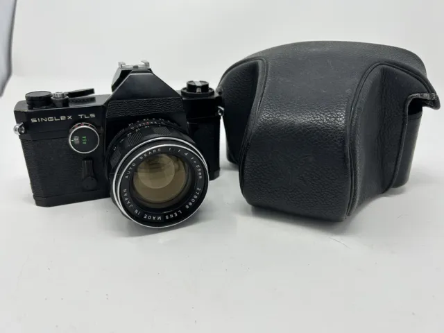Ricoh (Sears) Singlex TLS BLACK BODY camera  w/ 55mm f 1.4 Lens, case. EXC cond!