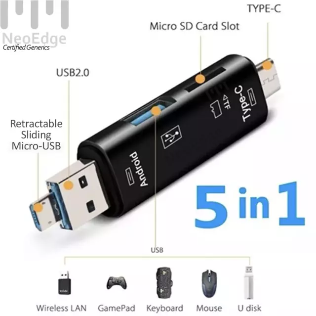 Micro SD TF Card Reader 5 in 1 USB 3.1 Type C OTG Adapter For Micro SDXC SDHC Ca