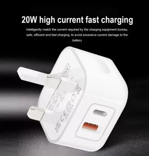 For iPhone 14 13 12 11 Pro XR XS Fast Charging 20W USB-C PD Plug Charger Cable