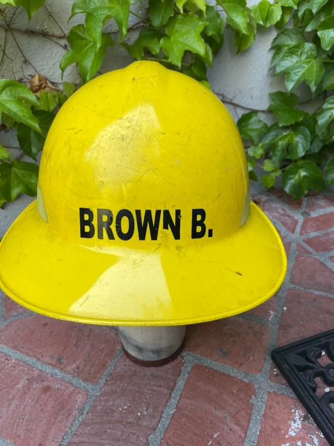 Vintage BULLARD Full Brim Fire Helmet, Yellow, Ratchet Suspension  6 1/2 - 8