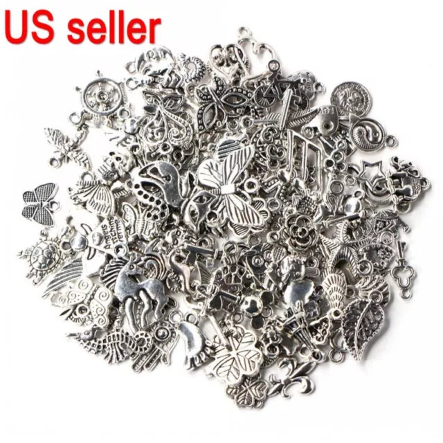 100x /Pack Wholesale Bulk Lots Tibetan Silver Mix Charm Pendants Jewelry DIY SO