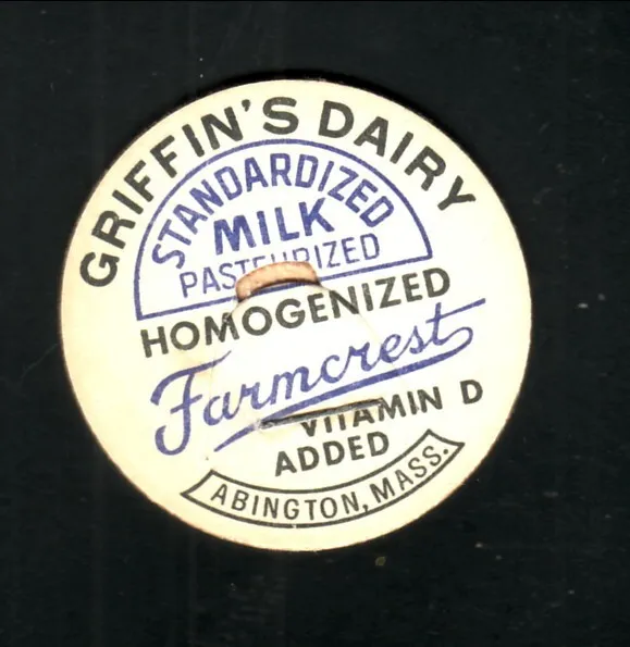 Griffin's Dairy--Farmcrest Homogenized Milk Bottle Cap--Abington, Massachusetts