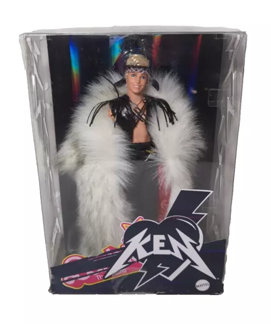 Barbie The Movie Ken Doll in Faux Fur Coat Black Fringe Vest HRF31