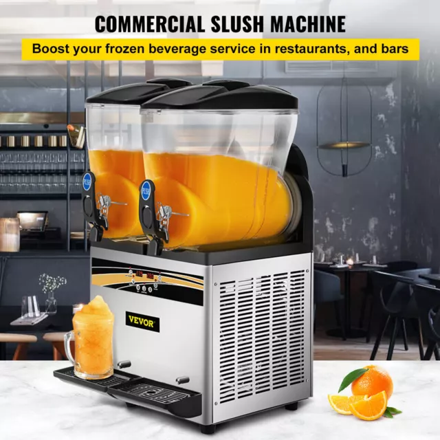 VEVOR Commercial 2x15L Slush Machine Frozen Drink Margarita Slush Maker 2 Tanks 2