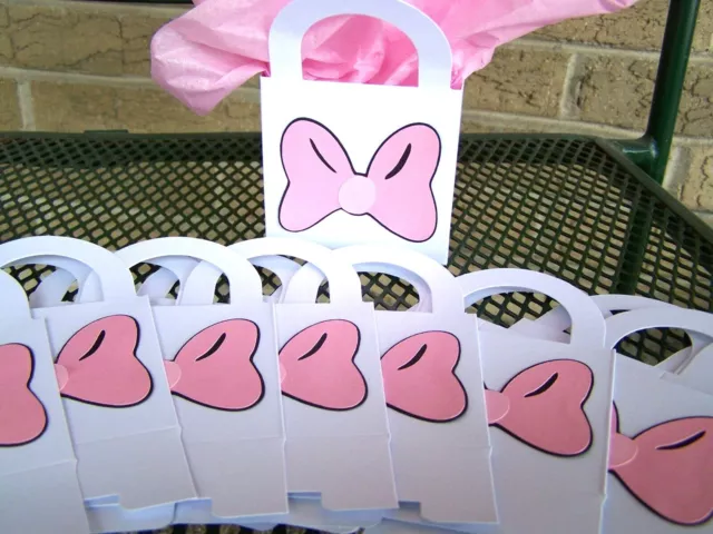 Pink bow party treat bags | 12 treat boxes | small 3 in. x 3 in. x 2.25 in. 0503