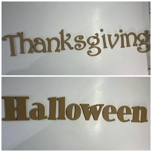 Unpainted Unfinished Craft Letters THANKSGIVING HALLOWEEN Chipboard