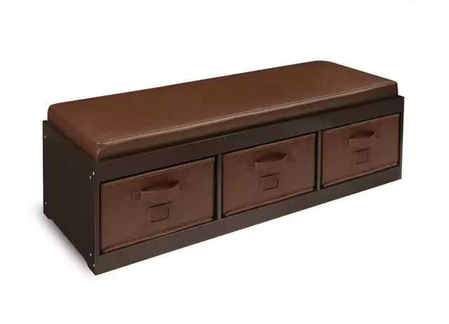 Badger Basket Kid''s Storage Bench With Cushion and Three Bins Espresso