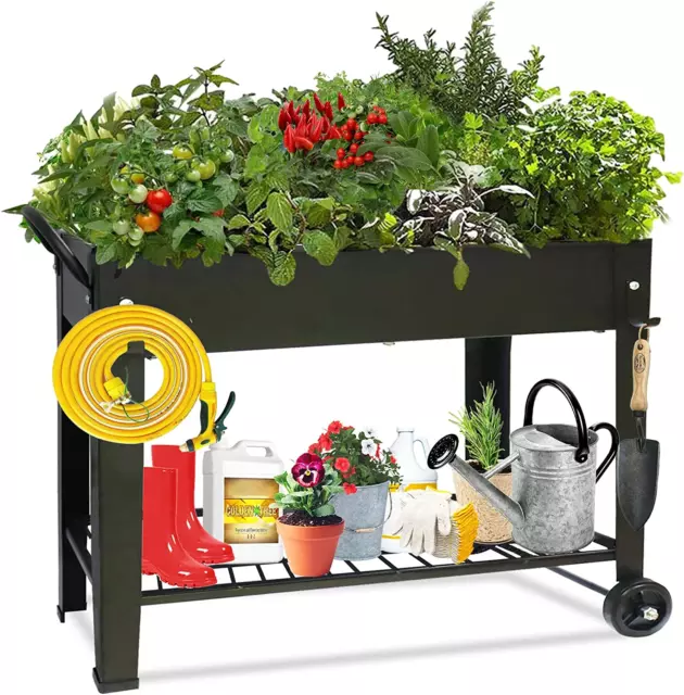 LARGE PLANTER RAISED Beds with Legs Outdoor Metal Planter Box on Wheels ...