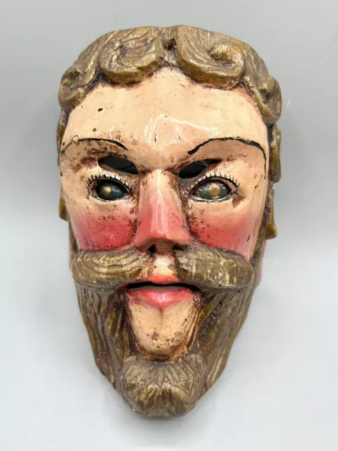 Vintage Bearded Man Wooden Mask-Very detailed, Guatemalan, Hand-carved & painted