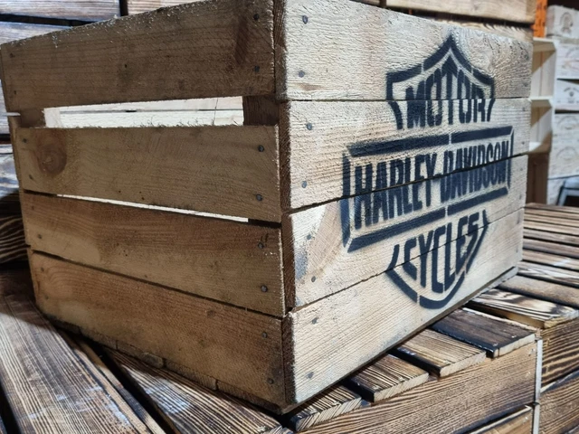 Harley Davidson Rustico Scatola Di Mele In Legno Tronco - Uomo Grotta / Capannone