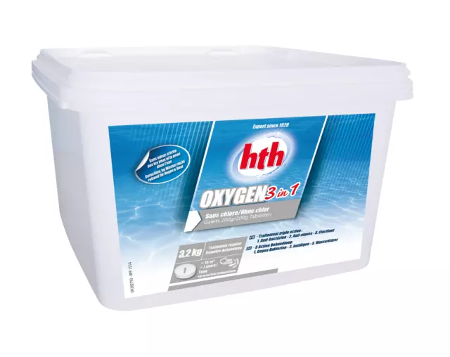 HTH OXYGEN 3 EN 1 Galet Multi Fonction 200g - 3,2kg | Oxygène Actif Multiaction