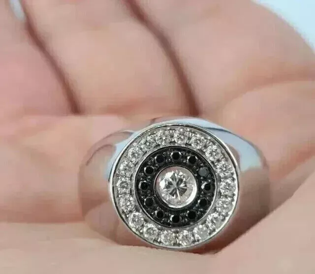 Anillo para hombre con diamantes creados en laboratorio de talla redonda de...