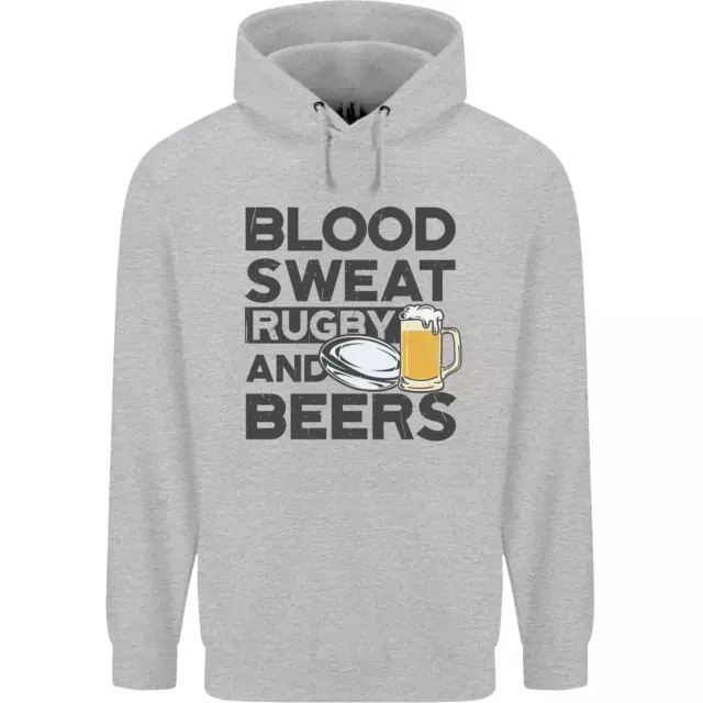 Blood Sweat Rugby and Beers Funny Mens 80% Cotton Hoodie