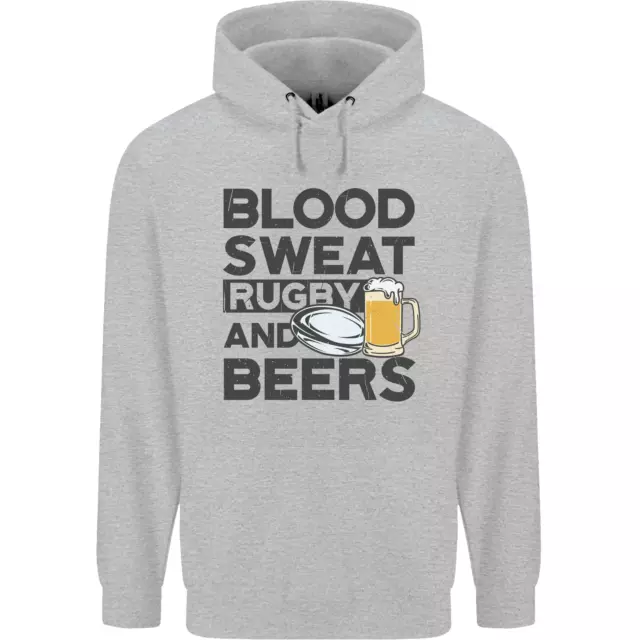 Felpa con cappuccio Blood Sweat Rugby e Birre Divertente da Uomo 80% Cotone