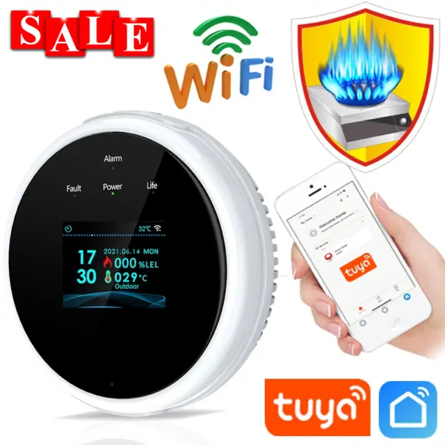 Tuya Smart Wifi Combustible Gas Leak Detector And Temperature Sensor LCD Display
