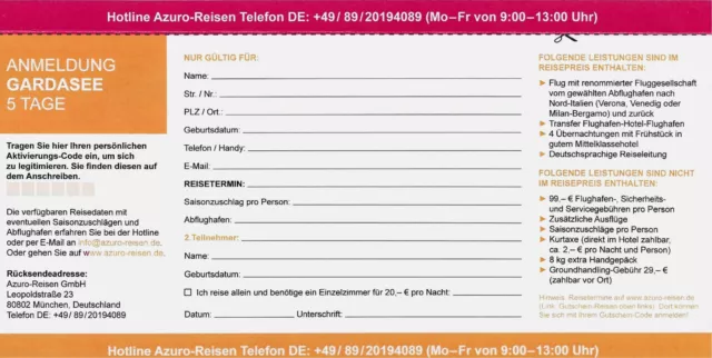 Reisegutschein im Wert von 758,00 € für eine 5-tägige Gardasee Flugreise 2